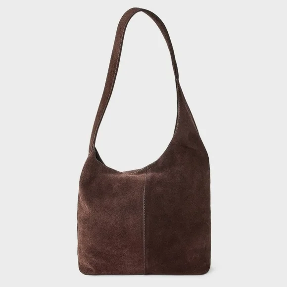 Asymmetrical Brown Suede Shoulder Bag - Picture 1 of 8